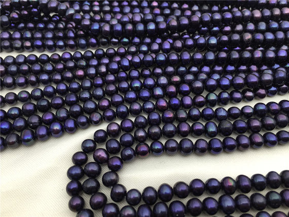 MoniPearl Deep Blue Cultured 6-7mmx7-8mm Potato Pearl Large Hole Pearl Strand,High Luster Loose Freshwater Pearls