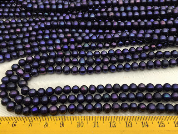 MoniPearl Deep Blue Cultured 6-7mmx7-8mm Potato Pearl Large Hole Pearl Strand,High Luster Loose Freshwater Pearls