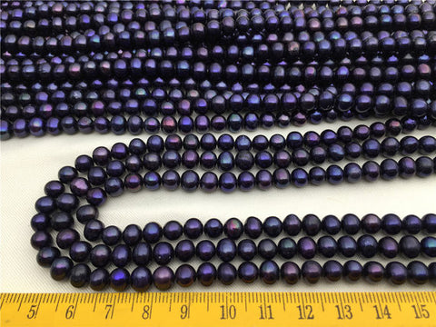 MoniPearl Deep Blue Cultured 6-7mmx7-8mm Potato Pearl Large Hole Pearl Strand,High Luster Loose Freshwater Pearls