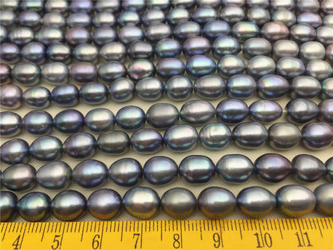 MoniPearl Rice Pearl 7-8mmx9-10mm,grey rice pearls-15 inch strand,high quality, around 39pcs,rice pearl,Full Strand,Freshwater Pearl Rice Beads,LR8-2A-3