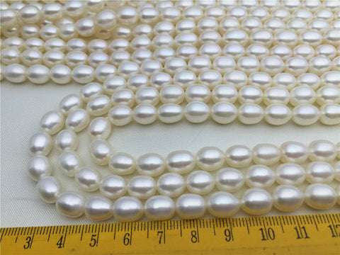 MoniPearl Rice Pearl 7.5-8.5mmx9-10mm,3A,high quality, white rice pearls-16 inch strand, around 42pcs,rice pearl,Full Strand,Freshwater Pearl Rice Beads,LR8-3A-1