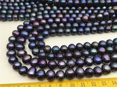 MoniPearl Cultured 10mmx10-11mm Potato Pearl Large Hole Pearl Strand,Tahitian Style Pearl,Tahitian Color,Strand-Metallic Iris ,Loose Pearl Beads,High Luster,42pcs,Labradorite Color,CR10-2A-20