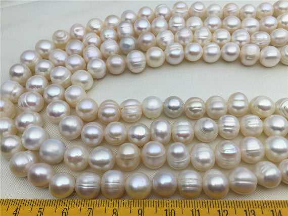 MoniPearl Farmed 10-11mm Potato Pearl Large Hole Strand,Freshwater Cultured Pearls Full Strand