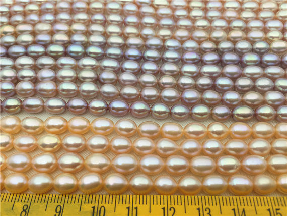 MoniPearl Rice Pearl 6-7mmx7-8mm,pink rice pearls,high luster,lavender pearl around 50pcs,gray rice pearl,rice pearl,Full Strand,Freshwater Pearl,LR7-3A-1