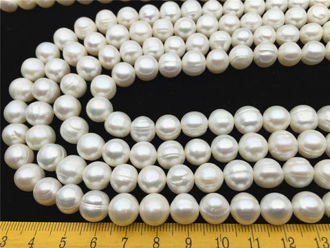 MoniPearl Farmed 9.5-10.5mm Potato Pearl Large Hole Strand,Freshwater Cultrued Pearls Full Strand 39pcs CR10-2A-1