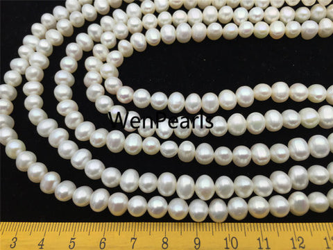 MoniPearl Farmed 6.5-7mm 3A Potato Pearl Large Hole Strand,White Freshwater Cultured Pearls Full Strand CR6-3A-2