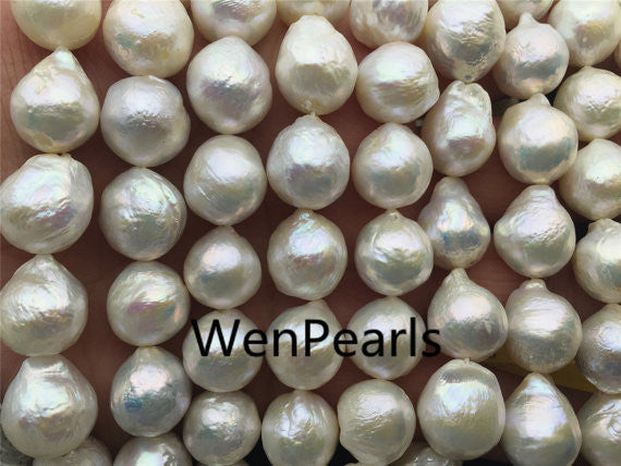 MoniPearl Baroque Pearl,VERY High Luster,13-15mmx13-16mm,round Baroque Pearl,flameball pearl,half strand loose pearl,keshi pearl,Genuine Fresh Water Pearl,HZ-2