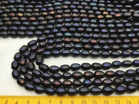 MoniPearl Rice Pearl Black Rice pearls-8mmx9-11mm-16 inch strand-Metallic black deep blue, around 36pcs,rice pearl,loose pearl beads,DIY,high luster,LM8-2A-5